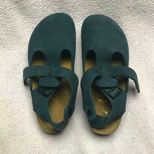 T strap navy Birkenstocks, size 36/W6.5